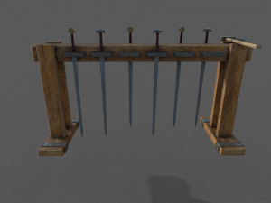 medieval rack and swords low-poly 3D Model