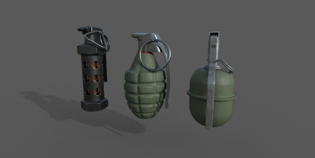 grenade pack low-poly Model 3D .c4d .max .obj .3ds .fbx .stl .blend 