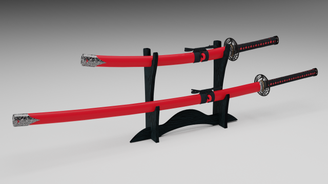 katana and wakizashi on the stand 3D Model .c4d .max .obj .3ds .fbx .stl .blend