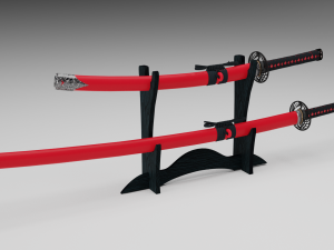 katana and wakizashi on the stand Model 3D