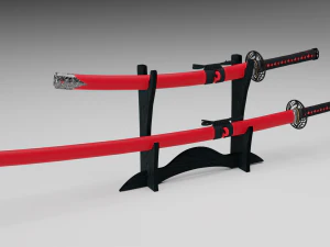 katana dan wakizashi di mimbar Model 3D