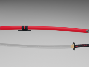 katana and wakizashi on the stand 3D Model