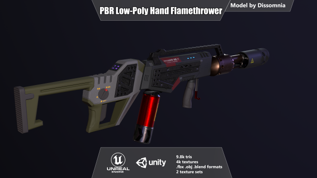 gameready pbr hand flamethrower 3Dモデル .c4d .max .obj .3ds .fbx .stl .blend 