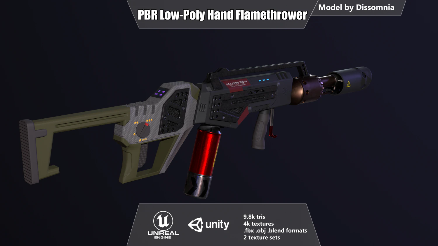 gameready pbr hand flamethrower 3D Model .c4d .max .obj .3ds .fbx .stl .blend