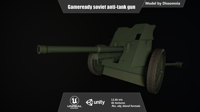 gameready soviet anti-tank 3Dモデル .c4d .max .obj .3ds .fbx .stl .blend 