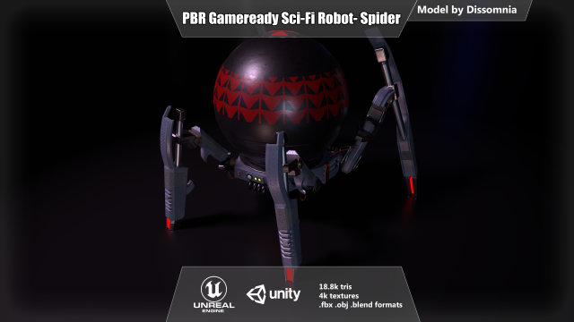 gameready pbr sci-fi spider-robot 3D मॉडल .c4d .max .obj .3ds .fbx .stl .blend 