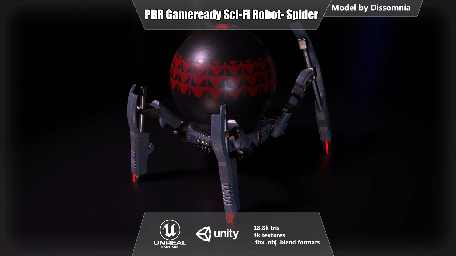 gameready pbr sci-fi spider-robot 3D Model .c4d .max .obj .3ds .fbx .stl .blend 