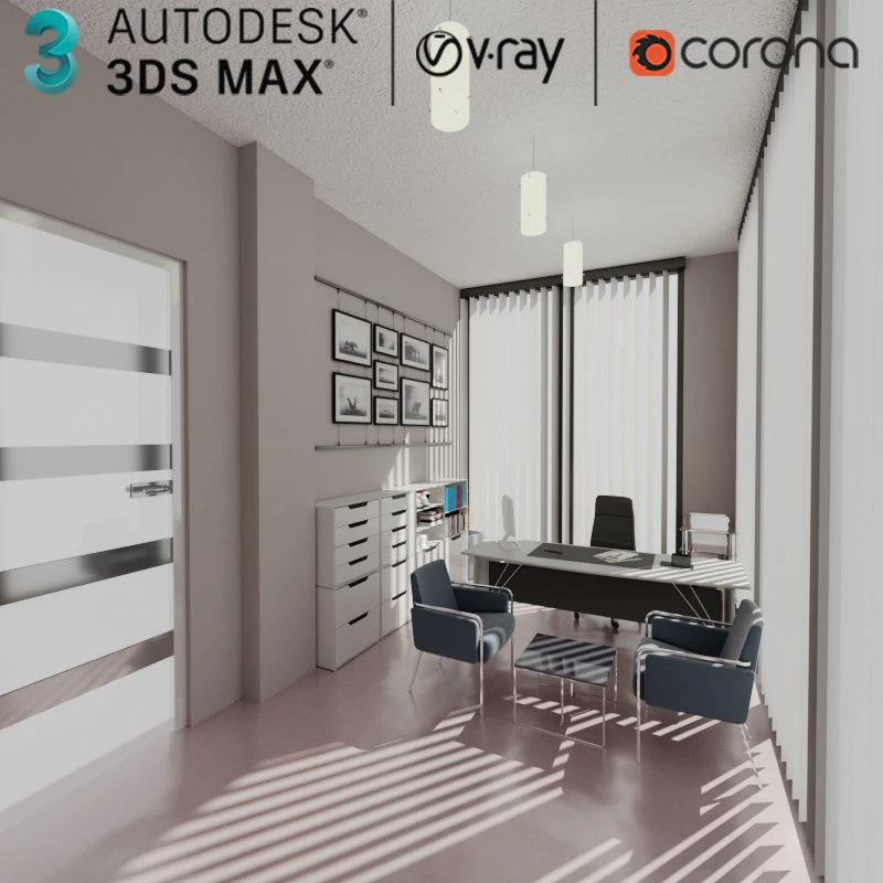 small office interior design 3dsmax scene 3D Model .c4d .max .obj .3ds .fbx .stl .blend