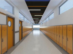 school hallway interior scene 3D Model