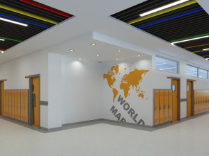 school hallway interior scene 3D Model