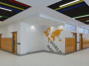 school hallway interior scene 3D Model