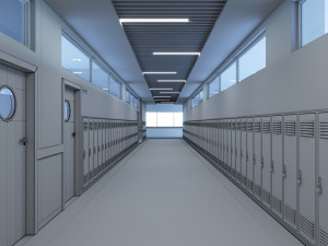 school hallway interior scene 3D Model