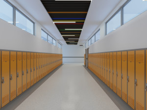 school hallway interior scene 3D Model