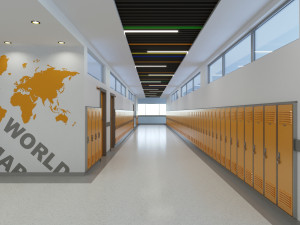 school hallway interior scene 3D Model