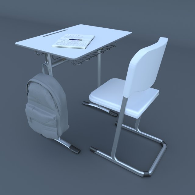 school desk and chair model 3D Model .c4d .max .obj .3ds .fbx .stl .blend 