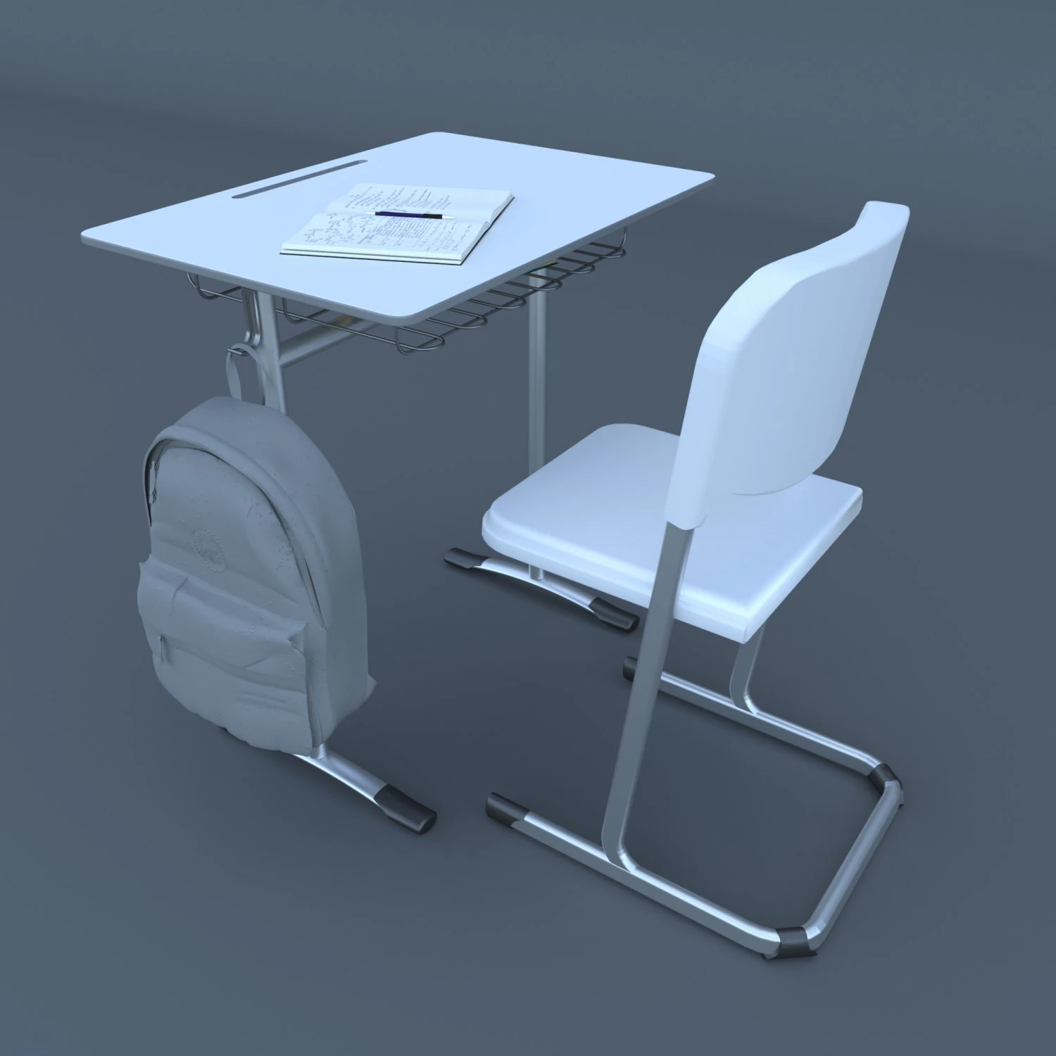 school desk and chair model 3D Model .c4d .max .obj .3ds .fbx .stl .blend 
