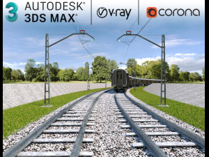 low-poly railway and train Modèle 3D
