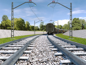 low-poly railway and train Model 3D
