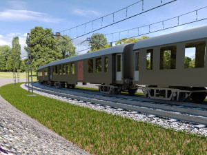 low-poly railway and train Model 3D