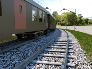 low-poly railway and train Model 3D