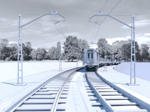 low-poly railway and train Model 3D