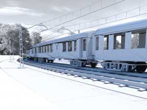 low-poly railway and train Model 3D