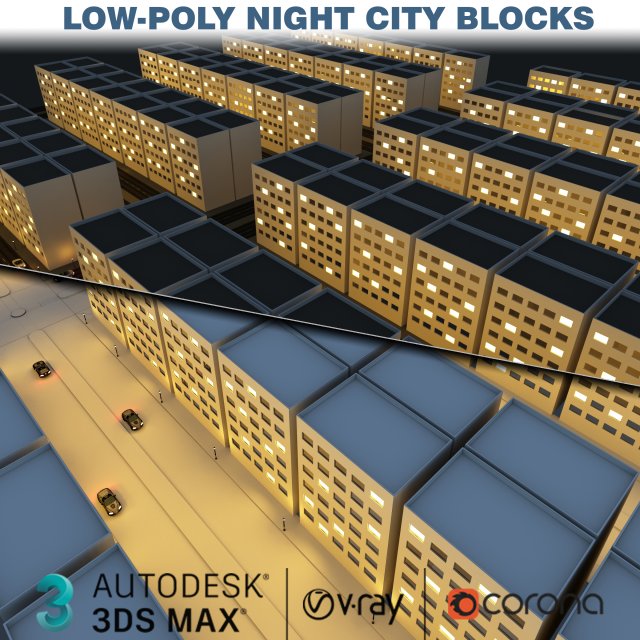 night city block low-poly 3d realistic design 3D Model .c4d .max .obj .3ds .fbx .stl .blend 