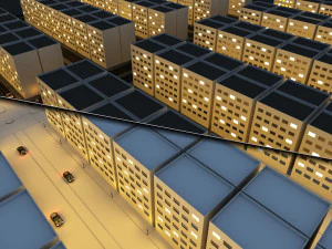 design realistico 3d a basso numero di poligoni dell'isolato notturno Modello 3D