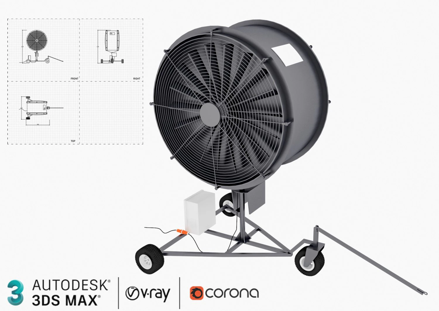 industrial turf fan 3D Model .c4d .max .obj .3ds .fbx .stl .blend 