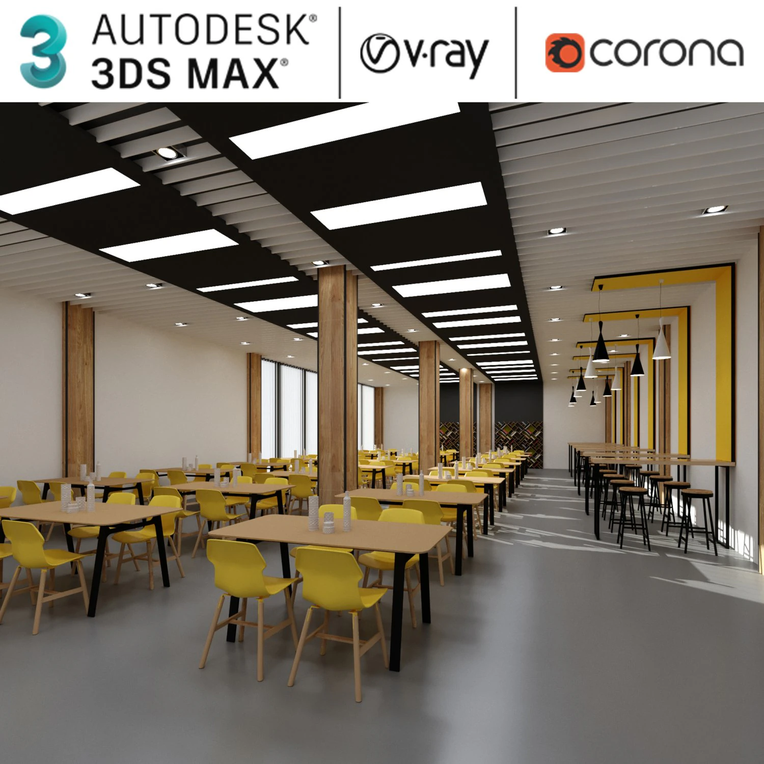 cafeteria restaurant interior design 3D Model .c4d .max .obj .3ds .fbx .stl .blend
