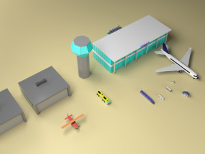 low poly airport pack maya file Modèle 3D