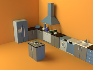 low poly kitchen maya obj file Modèle 3D