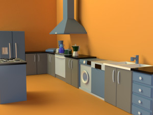 low poly kitchen maya obj file Modèle 3D