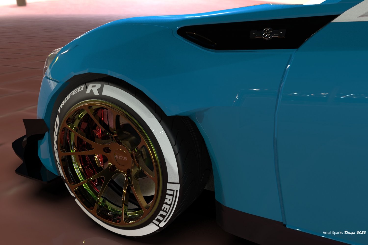 3D rendering, Sports Car Racing on race track, Car wheel drifting