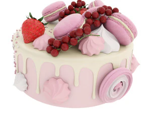 Pink cake with macaroons 3D Model