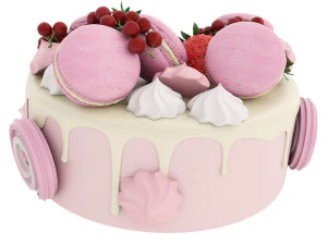 Pink cake with macaroons 3D Model
