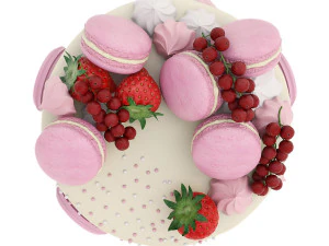Pink cake with macaroons 3D Model