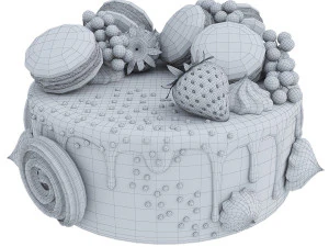 Pink cake with macaroons 3D Model