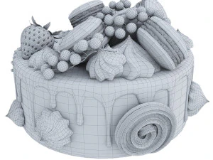 Pink cake with macaroons 3D Model