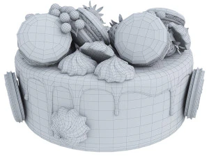 Pink cake with macaroons 3D Model