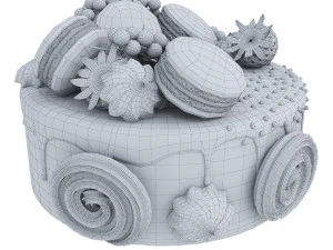 Pink cake with macaroons 3D Model