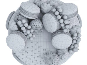 Pink cake with macaroons 3D Model