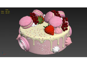 Pink cake with macaroons 3D Model