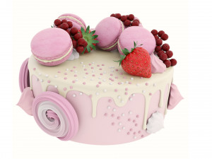 Pink cake with macaroons 3D 模型