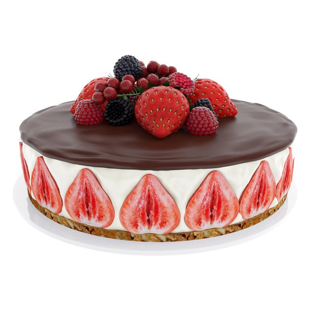 Strawberry Cake With Berries 3D Model .c4d .max .obj .3ds .fbx .stl .blend 