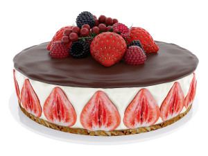 Strawberry Cake With Berries 3D Model