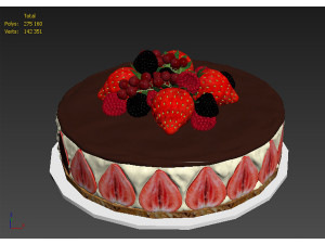Strawberry Cake With Berries 3D Model
