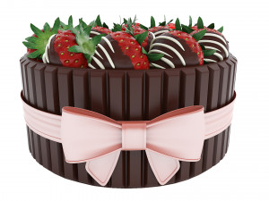 Strawberry Cake With Bow 3D Model