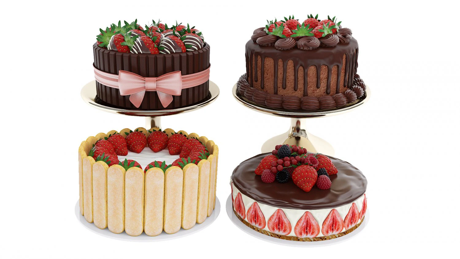 Strawberry Cake Collection 3D Model .c4d .max .obj .3ds .fbx .stl .blend 