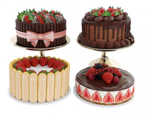 Koleksi Kue Stroberi Model 3D